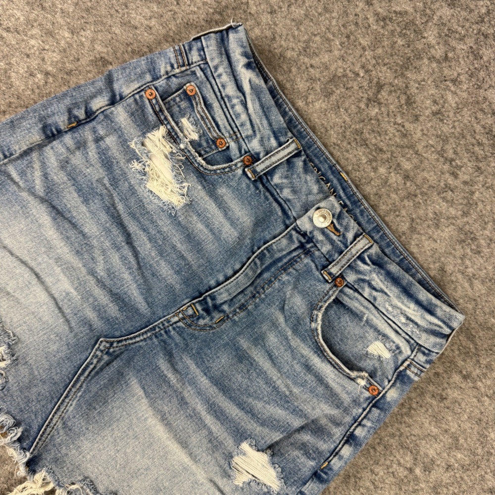 American Eagle Curvy Hi-Rise Mini Denim Skirt Distressed Light Wash Size 8